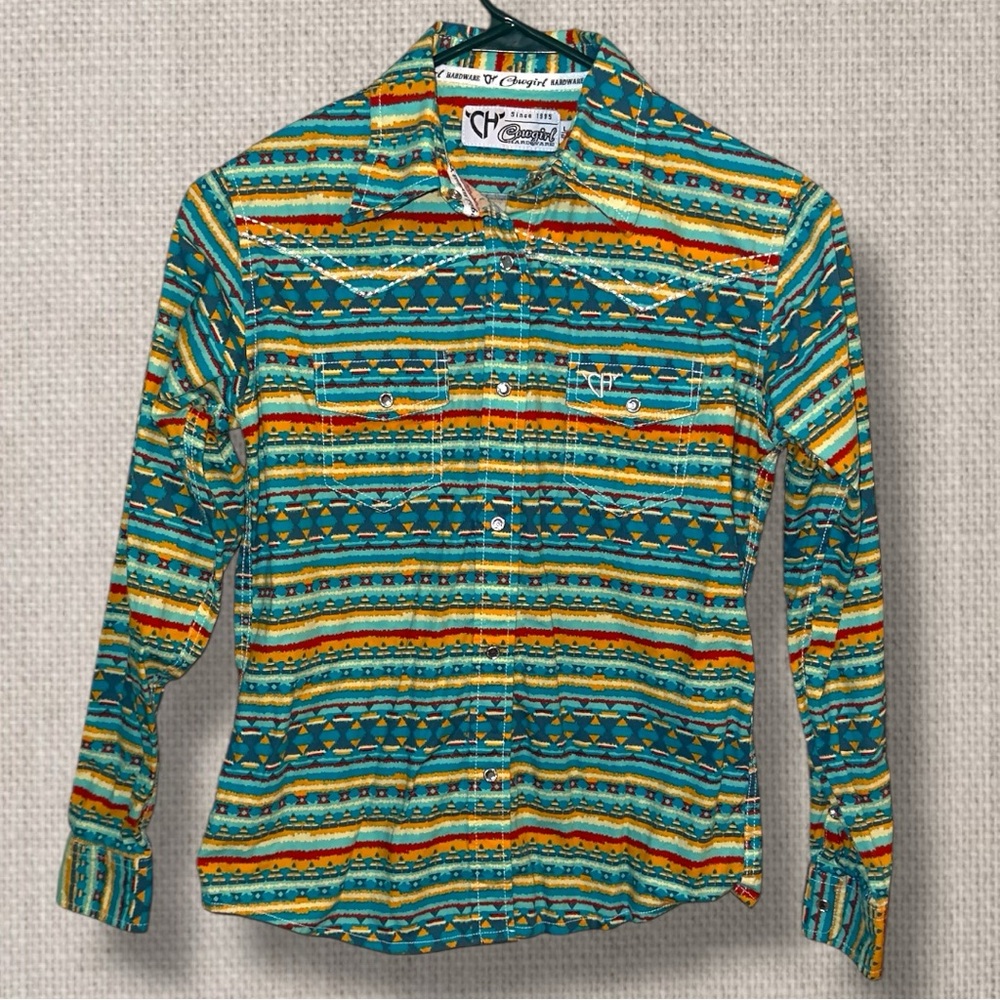🌺COWGIRL HARDWARE WESTERN AZTEC PRINT SNAP DOWN SHIRT